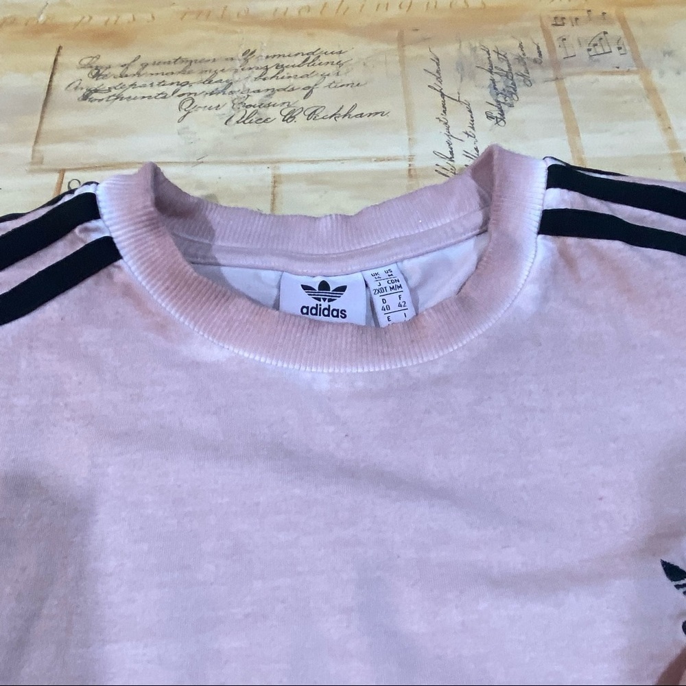 ADIDAS Dusty Pink Tie Dye 3 Stripe Crop Top Shirt. Size M - Picture 3 of 9